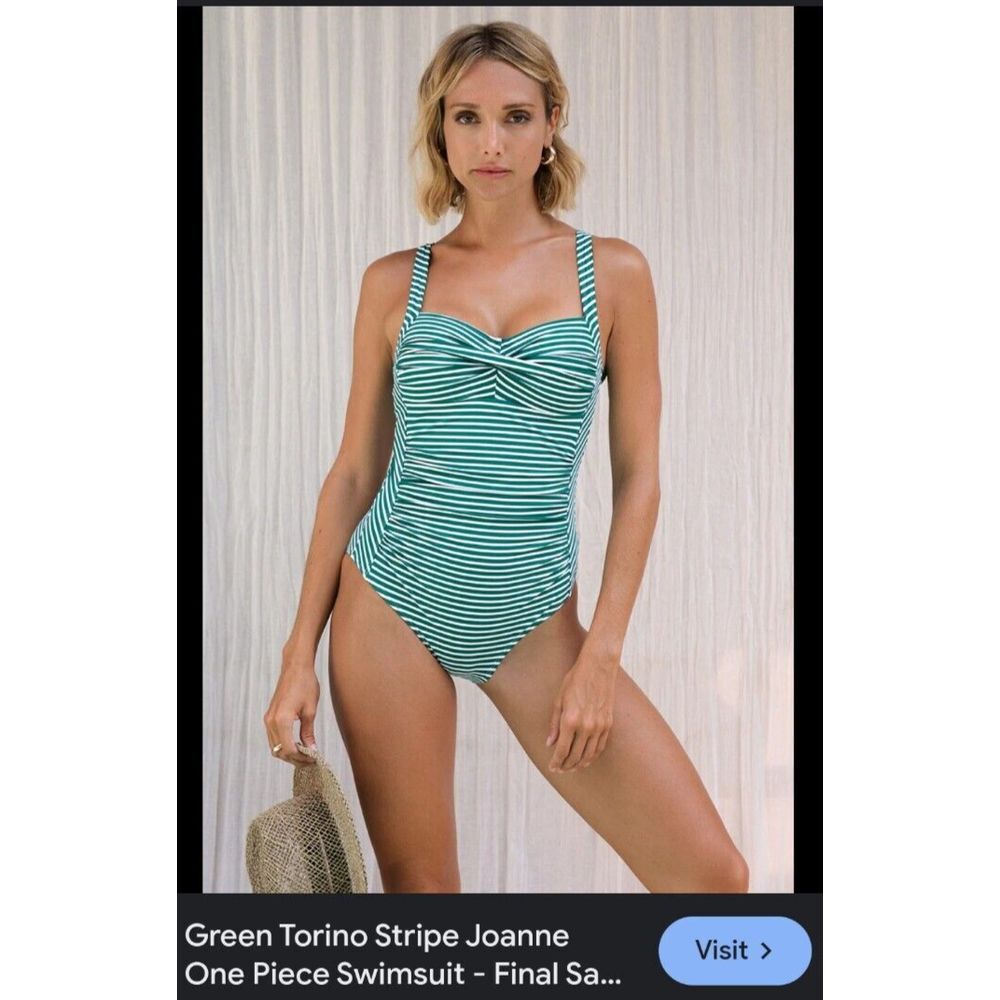 Bond-eye Women's Green Striped Twist Front Nip Tuck One Piece Swimsuit Size 10